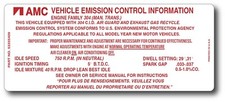 Fits Jeep Amc 304 V8 Emission Decal Sticker Forfits Jeep Cj Other Amc Vehicle