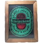 VINTAGE Heineken Lager Beer Brewed In Holland Sign Glass Wooden Frame 15x19in
