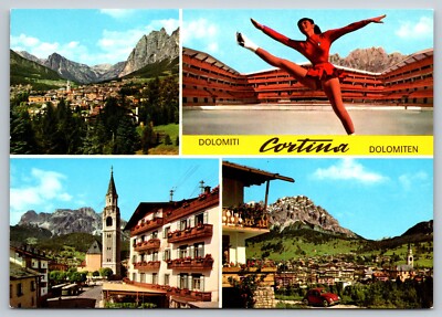 Postcard Italy Cortina Dolomiten Multi-view Olympic Ice Stadium 24X