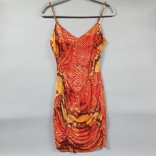 Guess Womens Dress Small Orange Snake Print Mesh Overlay Stretch Bodycon Slinky