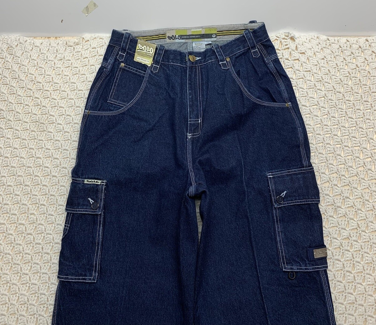 Vtg Solo Semore Cargo Jeans Mens Tag 36 Approx 34x32 Blue