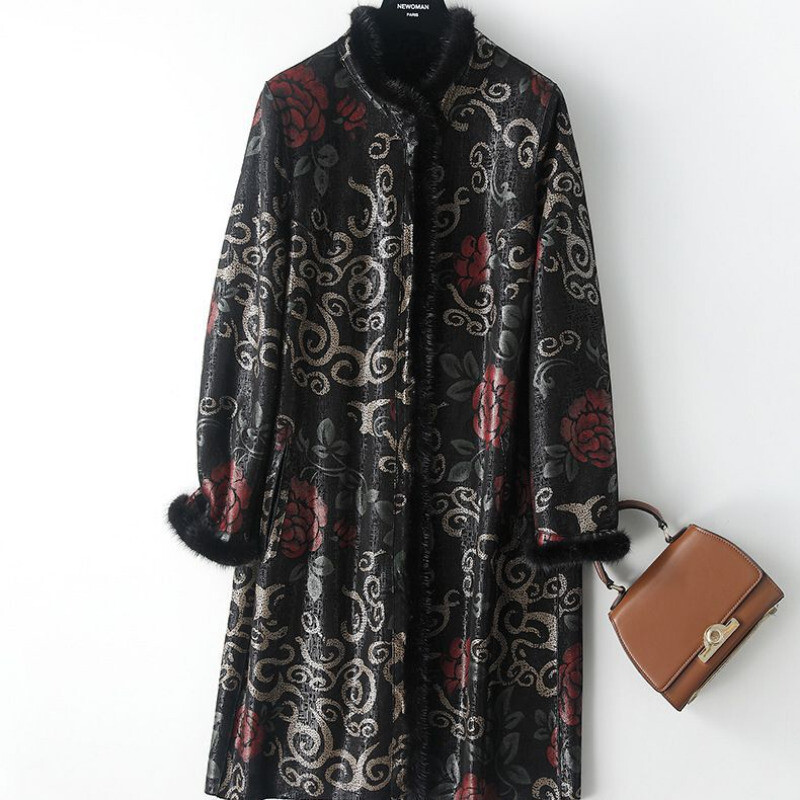 HS5843 Retro Warm Yellow Floral Textured Open-front Long Coat