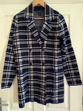 Rachel Zoe Tartan Check Plaid Coat Coatigan Jacket Blue Black White L Pockets