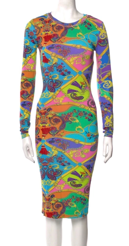 Vestido Vaina Versace Jeans Couture 2019 Rosa Azul Medusa 36 38 40 0 2 4 XS S Foto 2 de 4
