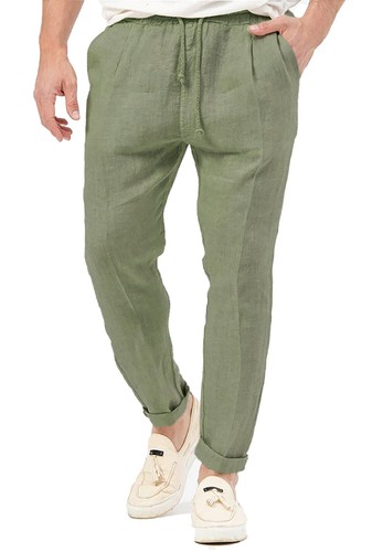 Pantaloni Per Il Tempo Libero Da Uomo, In Cotone E Lino, Leggeri, Da Spiaggia, Da Uomo, Lunghi, Traspiranti, Vestibilità Larga, Con Elastico, Comodi Pantaloni Rilassanti In Tinta Unita, Blu Marino, M - Foto 9