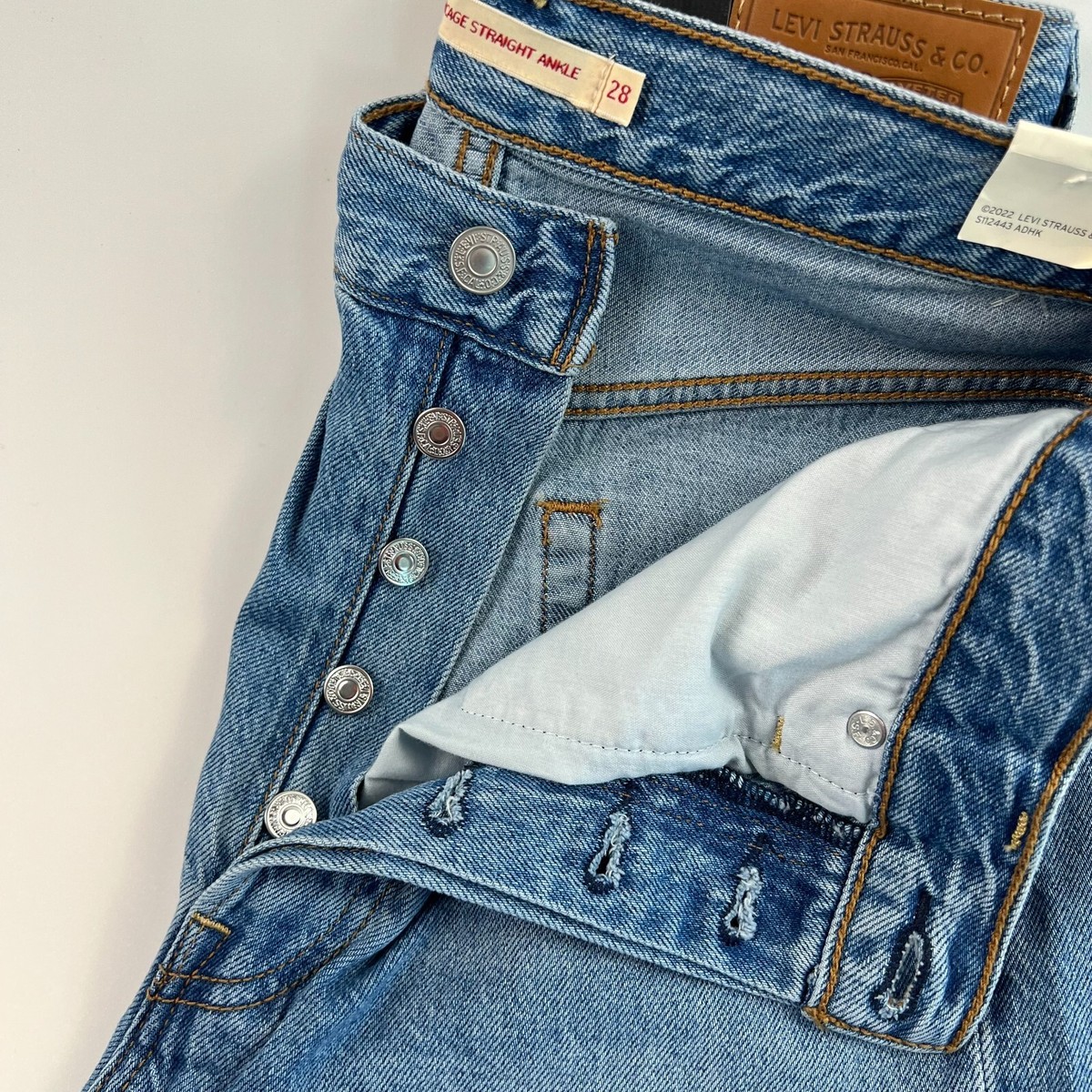 Levi's Premium Women Ribcage Straight Ankle Button Fly Jeans Blue