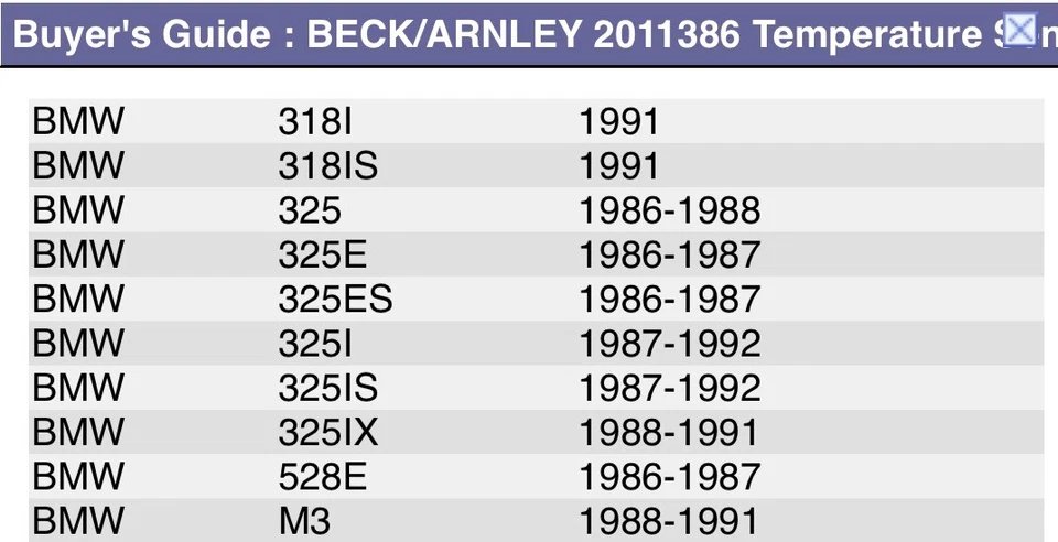 ✨Interruptor de temperatura del refrigerante del motor Beck/Arnley 201-1386 BMW 318 325 528 M3 Foto 2 de 4