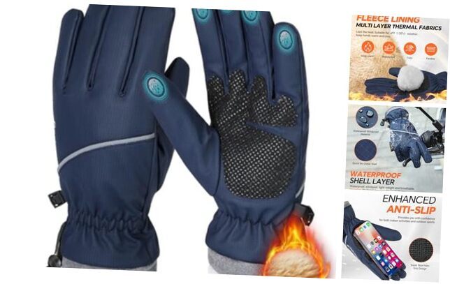 Waterproof Windproof Winter Gloves for Men and Women, Thermal Warm Small Blue Cozy Cold Weather Handwear-image
