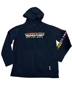 Vans Off The Wall Youth Flame Hoodie Kids Size Large Black