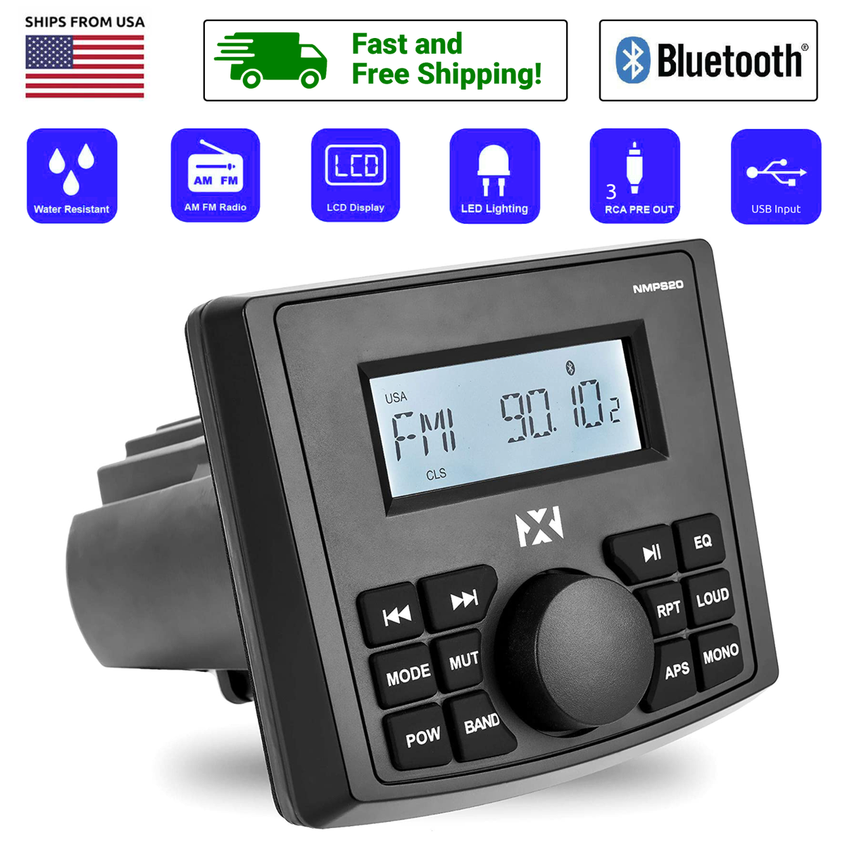 NVX NMPS20 Gauge Mount Digital Media Marine Receiver with