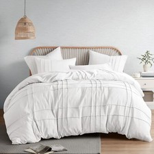 White King Size Duvet Cover Set - 3 Pieces Pintuck Pleated Duvet Cover King All