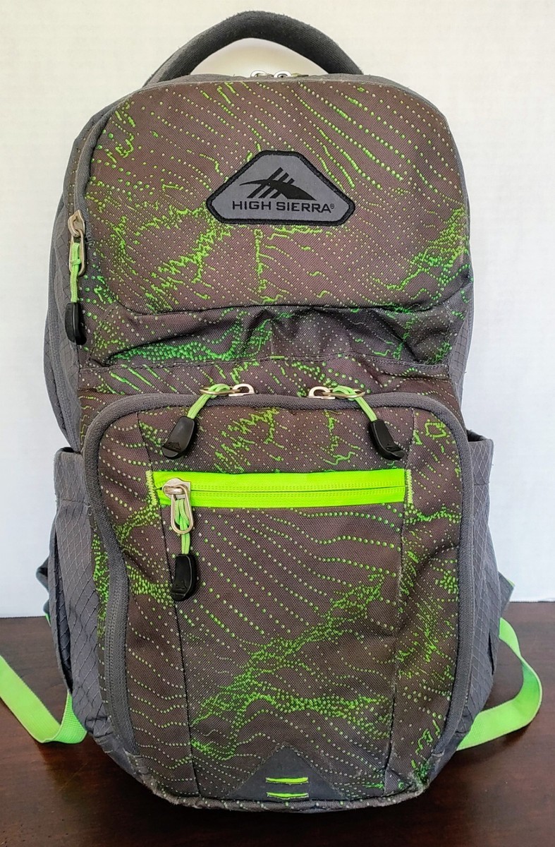 High Sierra 22L Pre-Owned Laptop Tablet Pocket Lime Green Dark Gray Clean  Inside