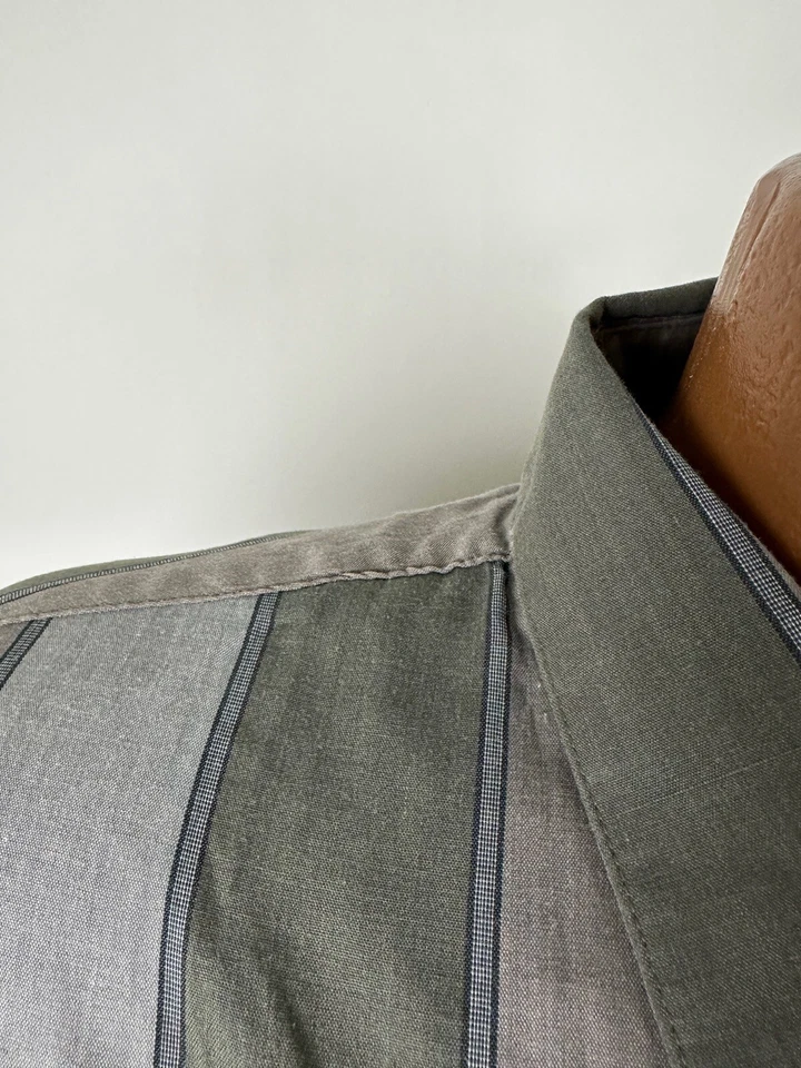 Vintage 80s 90s IMPACT Shirt Men 2XLT TALL Gray Striped Long Sleeve Button Down - Image 4 of 4