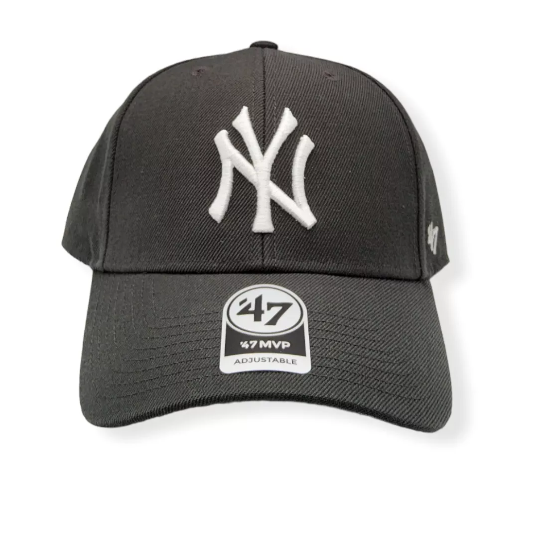 #039;47 New York Yankees MVP Charcoal White Logo Adjustable Strap Hat Dad  Cap