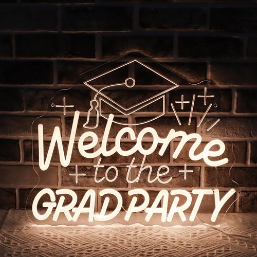 Warm White Congrats Grad Neon Sign For Wall Decor Graduation Party Backdrop N...