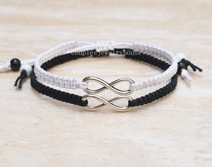 Infinity Love Bracelet Retro Brass Silvery Infinity with Adjustable Rope Bracelet Anniversary Gift