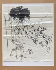 Else Floche *1930 Drawing Sketch Worker with Wheelbarrow Road Construction