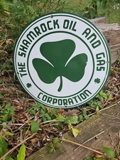 VINTAGE 1950'S SHAMROCK PORCELAIN SIGN MOTOR OIL GAS STATION IRISH LUCKY CLOVER