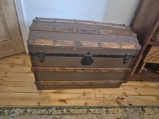 Vintage/Antique Large Wooden Banded Dome Top Steamer Travel Trunk Chest