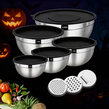8pc Stainless Steel Mixing Bowls Set Airtight Lids Nesting Non Slip Bases
