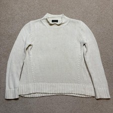 Vtg J. Crew Always Roll Neck Sweater Womens Small White 100 Cotton Oarsman 90s