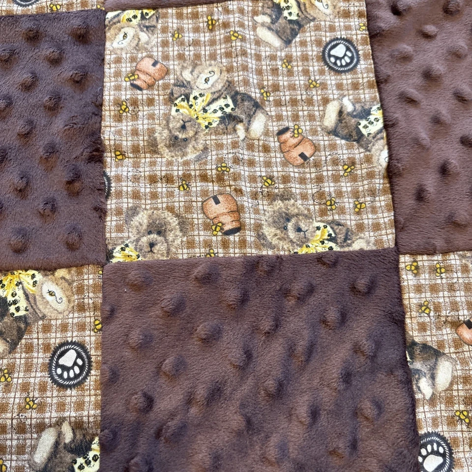 Edredón de retazos vintage, cuatro parches cuadrados osos marrón 2 mantas Foto 4 de 4