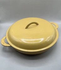 Vintage Yellow Descoware Enamel Cast Iron 30cm Pot With Lid