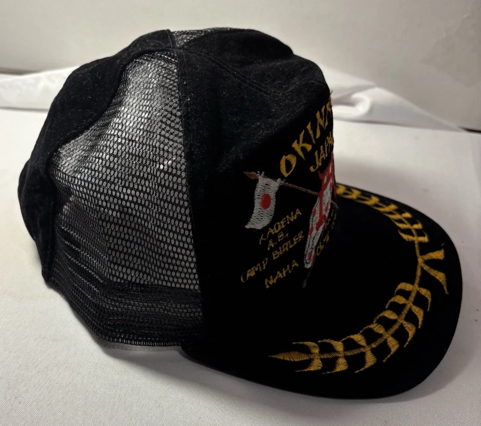 复古美国军事冲绳日本天鹅绒乡村地图城市网格平沿帽二手 — 第 2/4 张图片