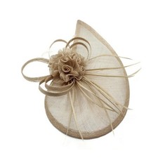 Elegant Women's Tear Drop Sinamay Fascinator with Flower and Curled Feathers