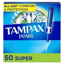 Tampax Pearl Super Absorbency Unscented Tampons, 50 Ct Box
