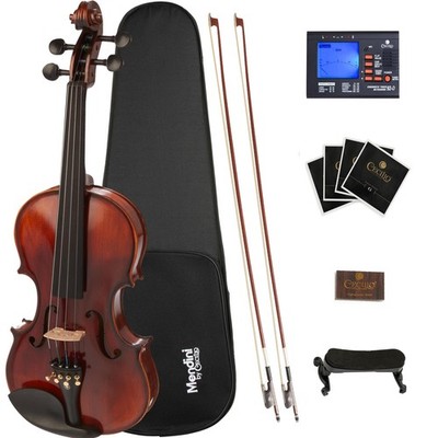 Violin 4/4 Beginner Solid Wood Black Case Tuner Bow Mendini Cecilio Beginners