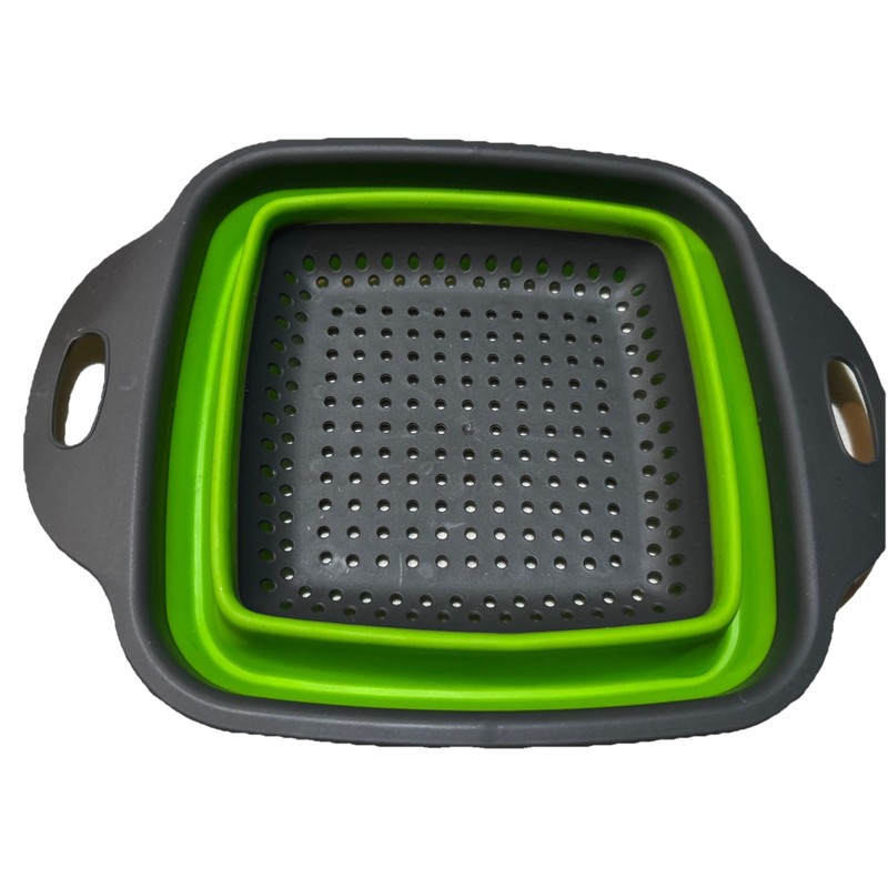 Collapsible Kitchen Food Colander Strainer Silicone Foldable Square Handles 9 In