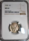 NGC MS-62 1920-P Buffalo Nickel, Attractively Toned, Blazing, PQ specimen.
