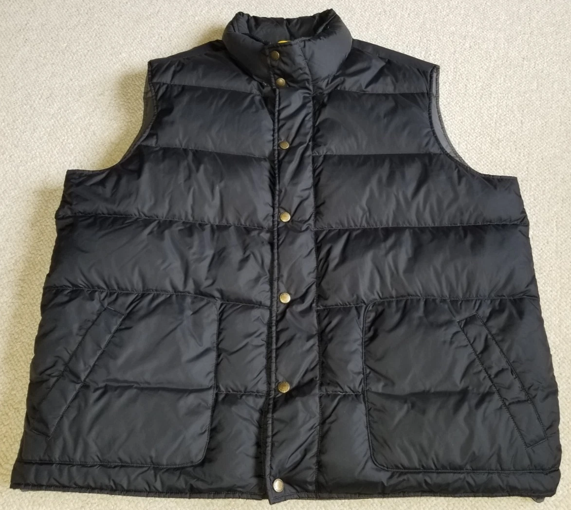 Mens Vest-LANDS' END-black quilted filled/lined puffer down/feathers snaps-XL