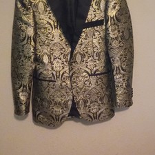 Men's Black/Gold Paisley Brocade Blazer Single-Breasted Peak Lapel 40R