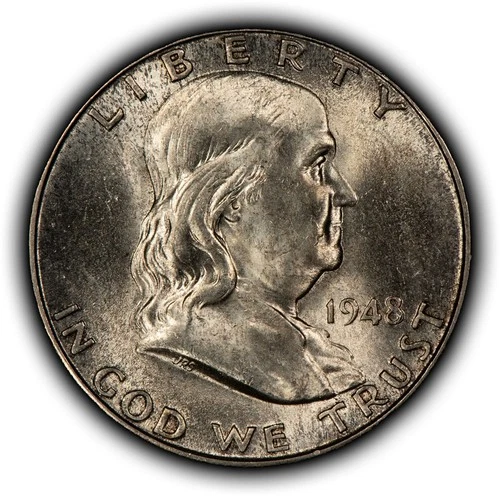 1948-D 50c Franklin Silver Half Dollar - Original Toning - BU - SKU-H3800