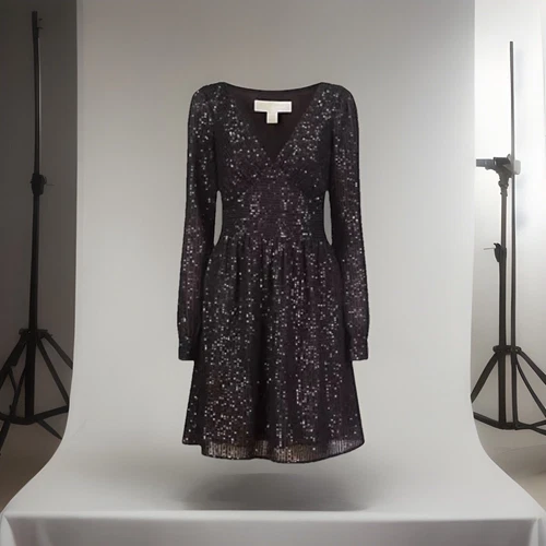 Abito donna Michael Kors paillettes righe taglia M nero mini cocktail scollo a V nuovo con etichette