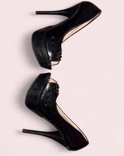 Y2K Charlotte RusseBlack Patent Leather Studded Peep Toe Platform Stiletto Pumps