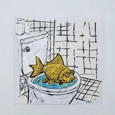 Original Acrylic Painting - 12x12” - Acrylic on paper Fancy Goldfish - Artwork-