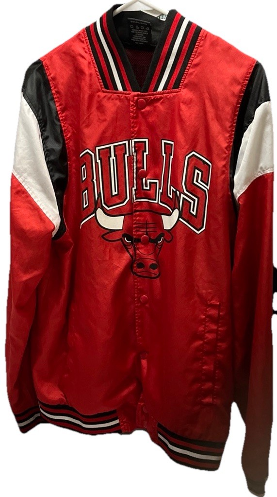 NBA Basketball L Red Chicago Bulls Button Up Varsity Track Jacket Large Mens