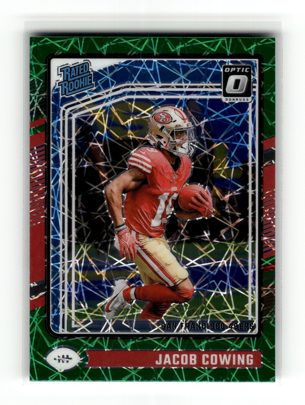 Jacob Cowing 2024 Donruss Optic #236 San Francisco 49ers Green Velocity RC