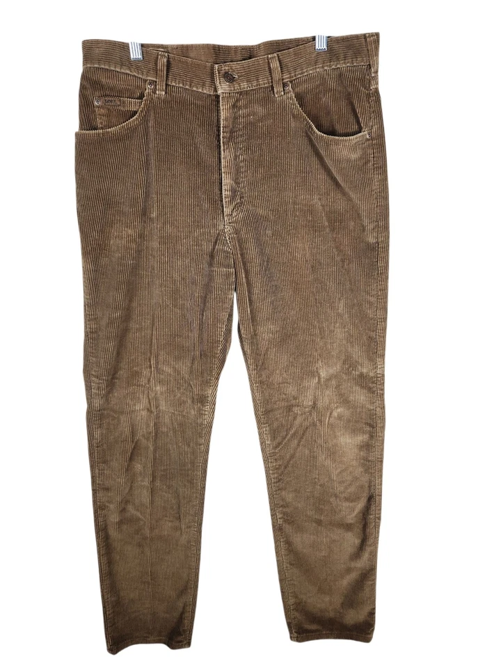 Pantalones de mezclilla Lee marrón pana años 70 80 36x34 etiqueta de cuero cordones raros de colección Foto 4 de 4