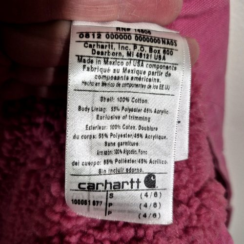 Carhartt Duck Canvas Vest Womens Small Pink Hood Sherpa Lined Snaps DISTRESSED - Picture 13 of 16