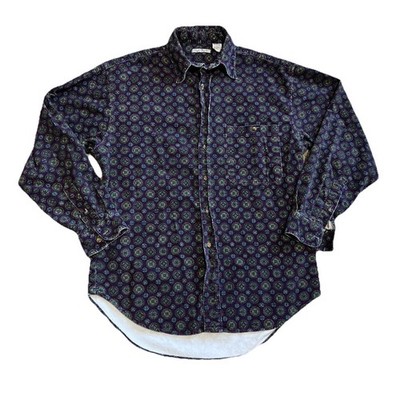 Vintage 90s Bugle Boy Shirt Heavy Corduroy Geometric Print Flaw