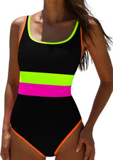Women'S One Piece Swimsuits 2025 Tummy Control -Slimming Bathing Suit Neon 1 Pie