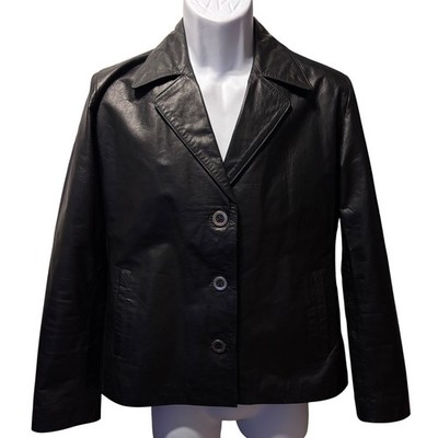 Triptico Leather Blazer Jacket Mens L Black Excellent Argentine Cueros 3-Button