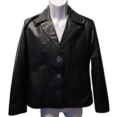Triptico Leather Blazer Jacket Mens L Black Excellent Argentine Cueros 3-Button - product listing photo