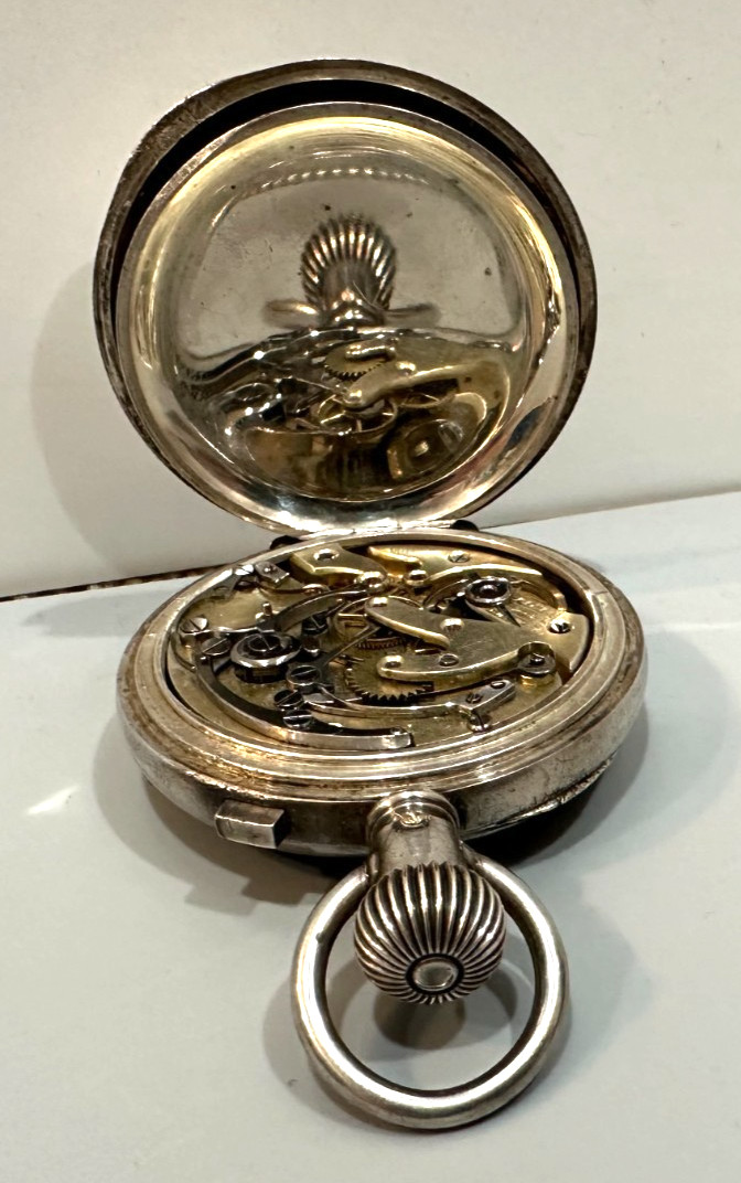 Split seconds Swiss chronograph silver pocket wat… - image 6