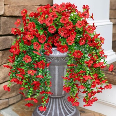 Artificial Hanging Flowers for Outdoors Decoration, 2Pcs Red Fake Spring Summ...