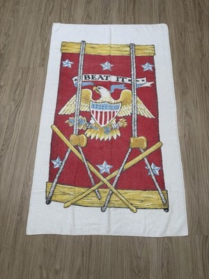 Vintage Terry Original Beach Towel Large 60 x35  Drum Eagle America  BEAT IT 